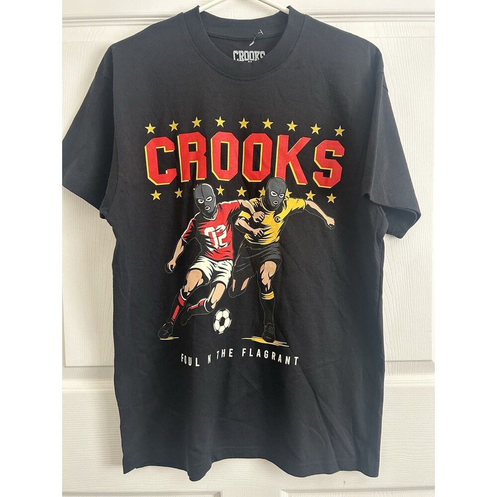 Crooks & Castles Men’s M - Crew Neck Short Sleeve Double-Sided Soccer Tee Black